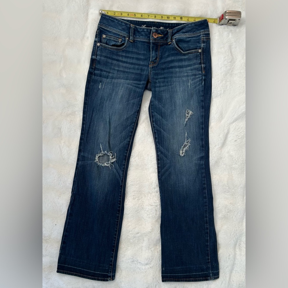 American Eagle Outfitters Dark Blue Distressed Bootcut Jeans